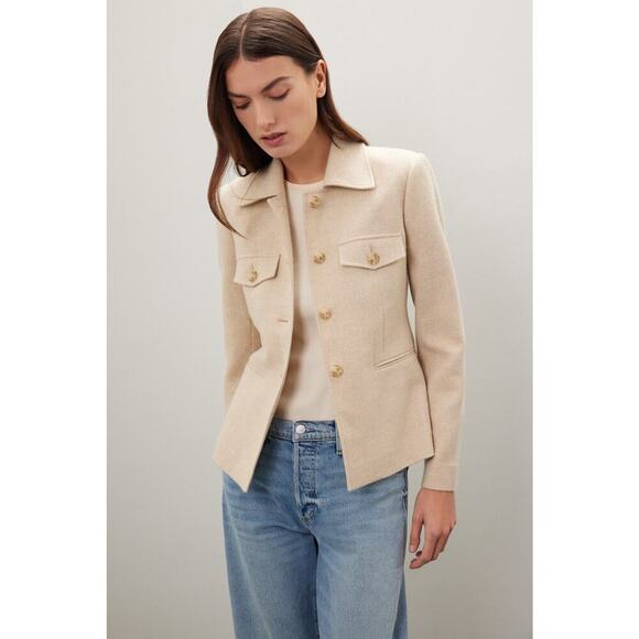 DEREK LAM 10 CROSBY Off-White Twill Wool Blend Jasper Utility Blazer Jacket sz 4 - Picture 2 of 13